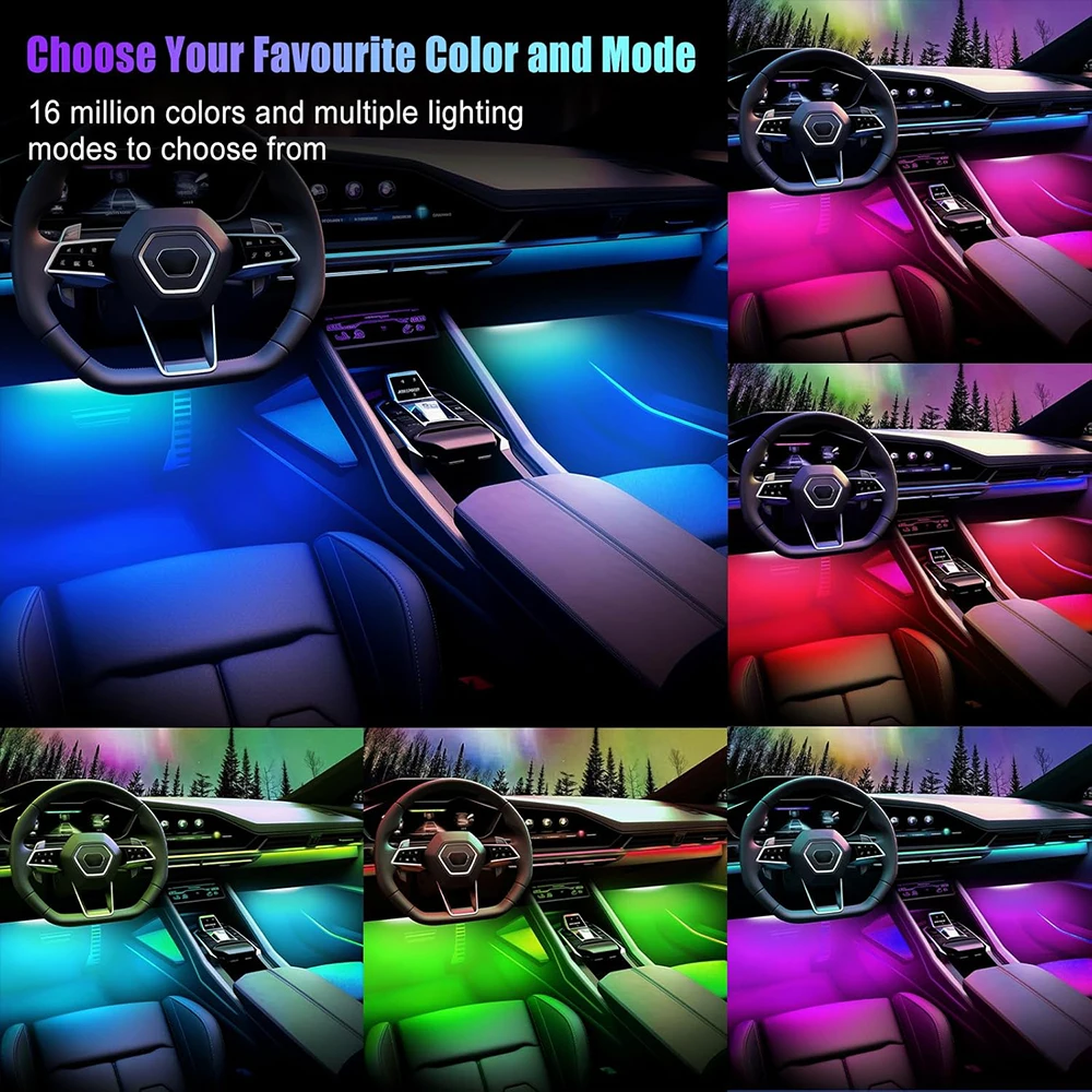 Led Interior Rock Car Lights RGB LED Car lamp Strip Sync to Music Waterproof 4pcs 48 with Bluetooth App Control Auto Decoration