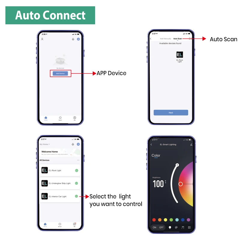 Led Interior Rock Car Lights RGB LED Car lamp Strip Sync to Music Waterproof 4pcs 48 with Bluetooth App Control Auto Decoration