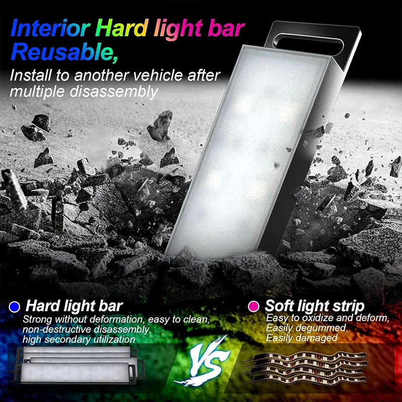 Led Interior Rock Car Lights RGB LED Car lamp Strip Sync to Music Waterproof 4pcs 48 with Bluetooth App Control Auto Decoration