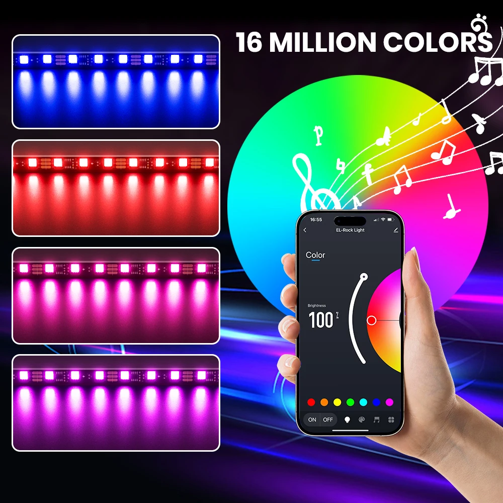Led Interior Rock Car Lights RGB LED Car lamp Strip Sync to Music Waterproof 4pcs 48 with Bluetooth App Control Auto Decoration