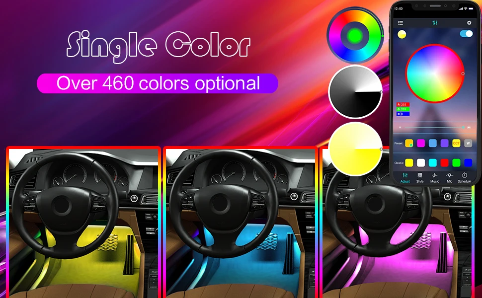 Led Interior Rock Car Lights RGB LED Car lamp Strip Sync to Music Waterproof 4pcs 48 with Bluetooth App Control Auto Decoration