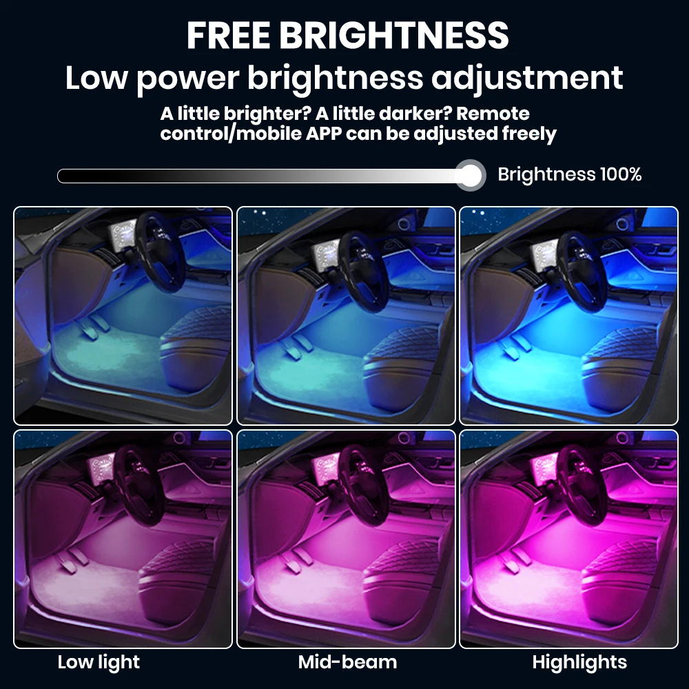 Led Interior Rock Car Lights RGB LED Car lamp Strip Sync to Music Waterproof 4pcs 48 with Bluetooth App Control Auto Decoration