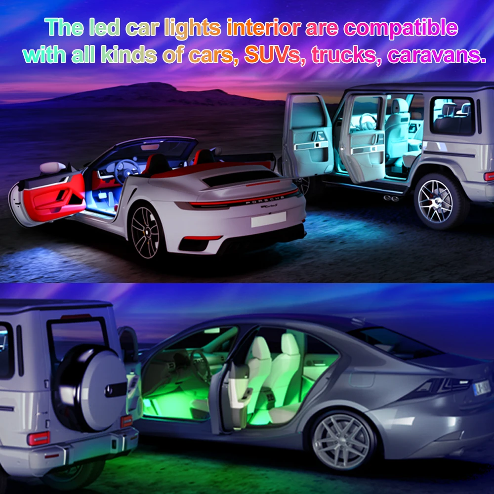 Led Interior Rock Car Lights RGB LED Car lamp Strip Sync to Music Waterproof 4pcs 48 with Bluetooth App Control Auto Decoration