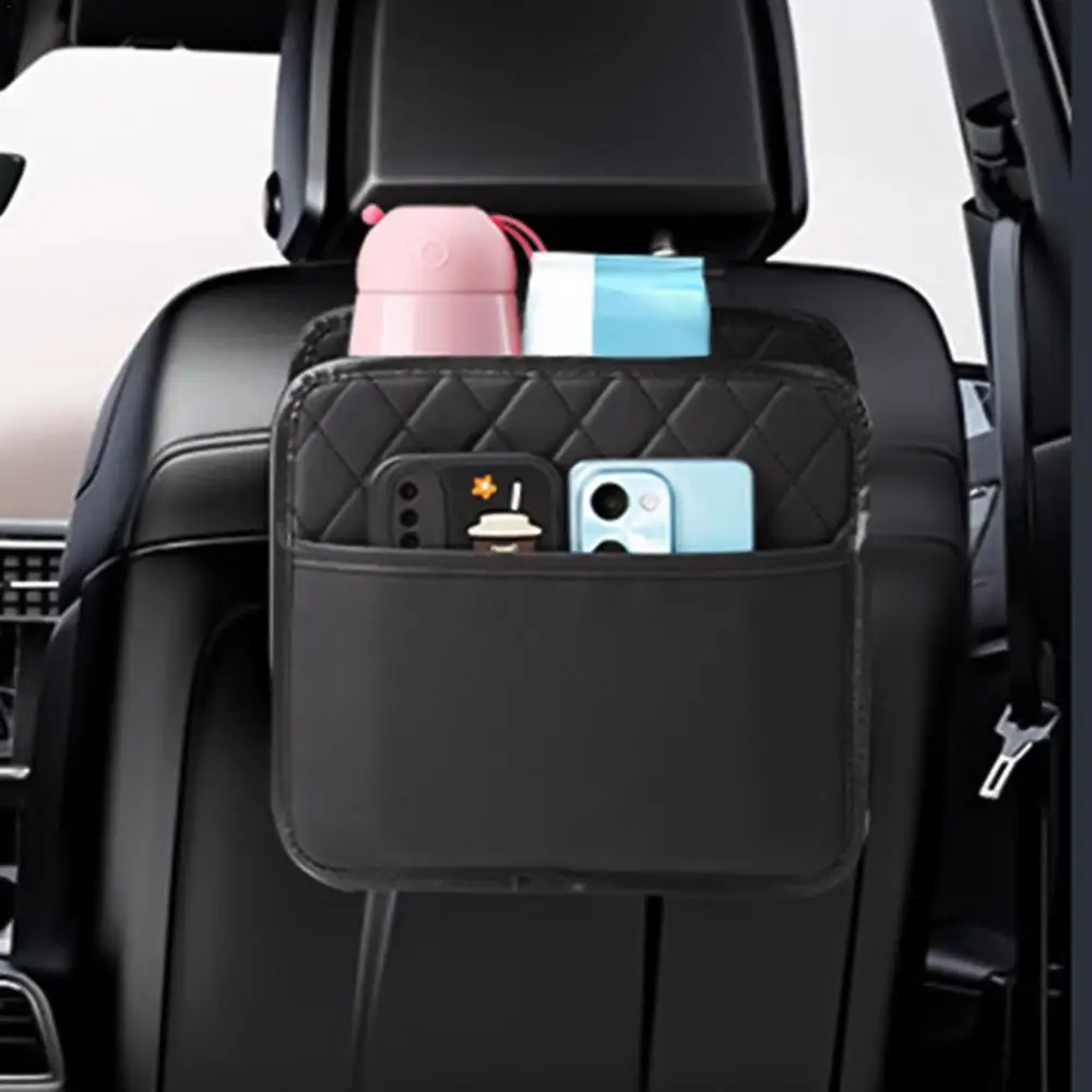 Car Backseat Organizer Leather Pu Leather Car Seat Storage Bag Strong Weight-Bearing Organizer With Cup Holders Multifunctional