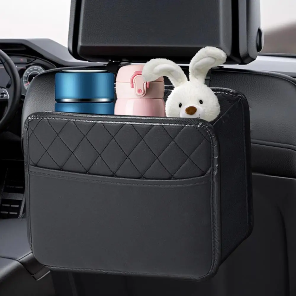Car Backseat Organizer Leather Pu Leather Car Seat Storage Bag Strong Weight-Bearing Organizer With Cup Holders Multifunctional
