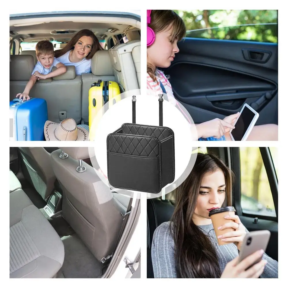 Car Backseat Organizer Leather Pu Leather Car Seat Storage Bag Strong Weight-Bearing Organizer With Cup Holders Multifunctional