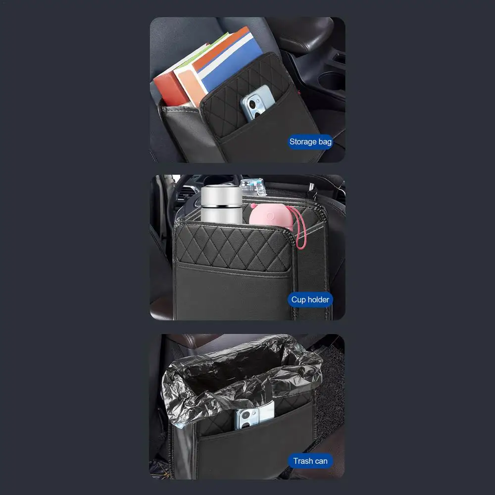 Car Backseat Organizer Leather Pu Leather Car Seat Storage Bag Strong Weight-Bearing Organizer With Cup Holders Multifunctional