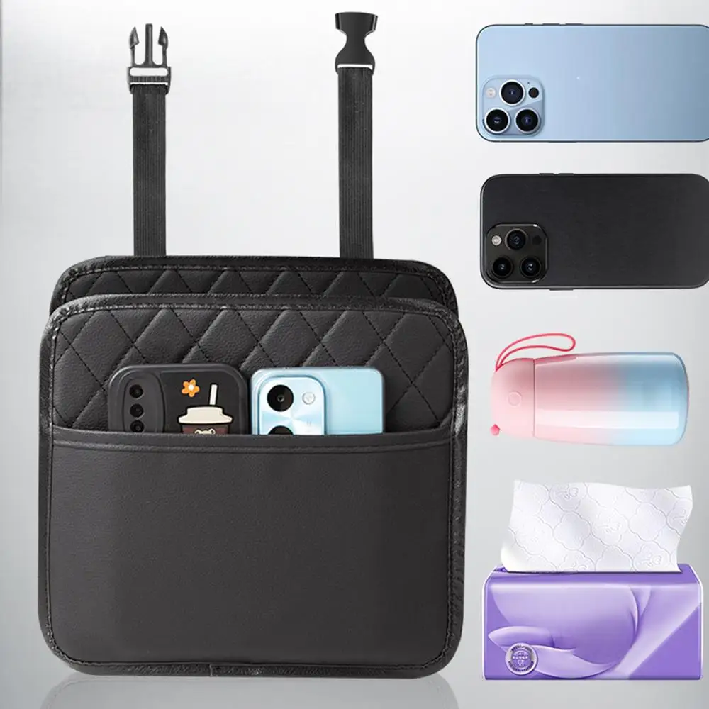 Car Backseat Organizer Leather Pu Leather Car Seat Storage Bag Strong Weight-Bearing Organizer With Cup Holders Multifunctional
