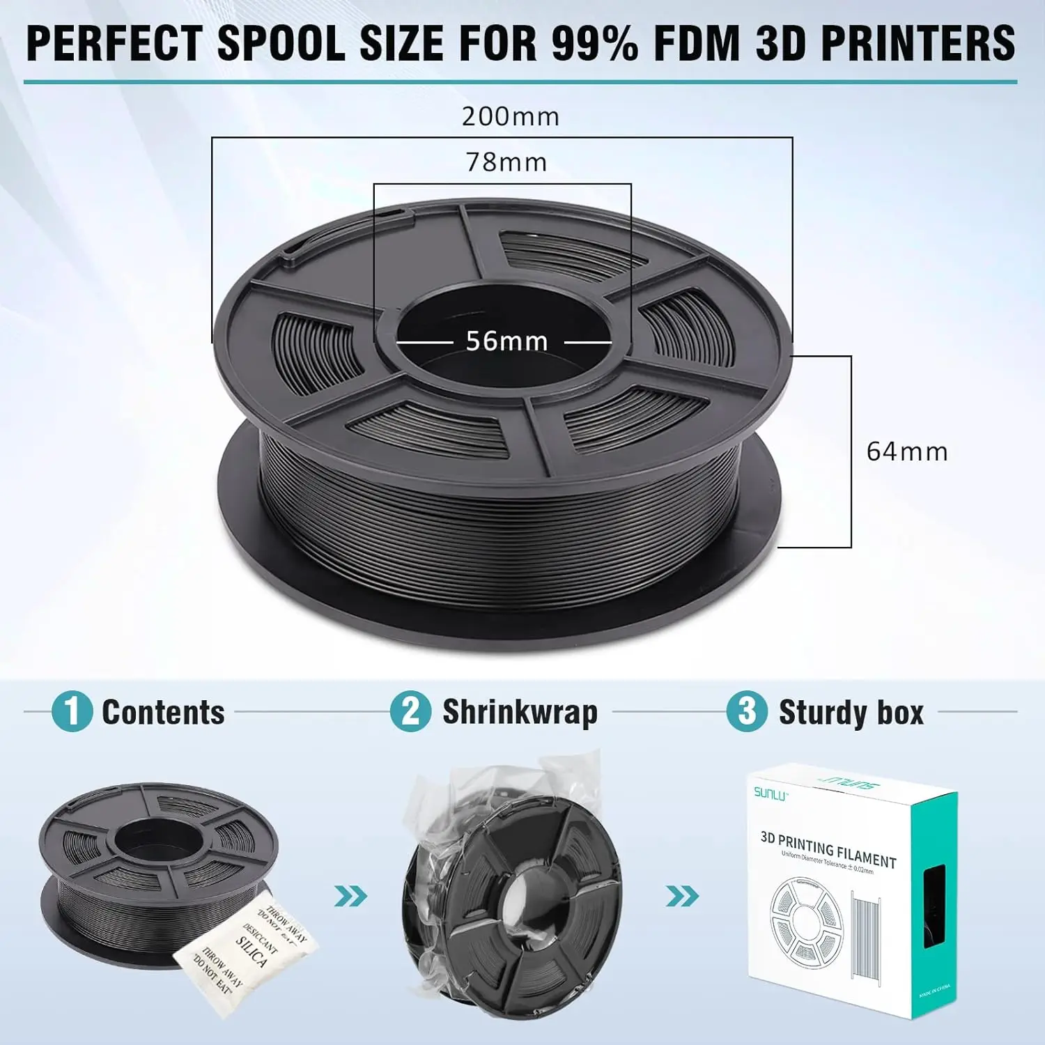 SUNLU 3D Filament PLA/PLA META/PETG/ABS/TPU/PLA MATTE 1.75mm 10Roll 1KG/0.5KG 3D Printer Filament for 3D Printer