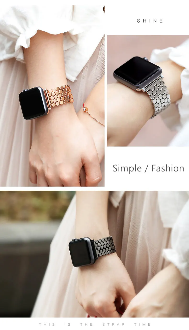 Stainless steel strap for Apple watch band 38mm 42mm Fish-scale Metal Belt Link bracelet iWatch Series 3 4 5 se 6 40mm 44mm band