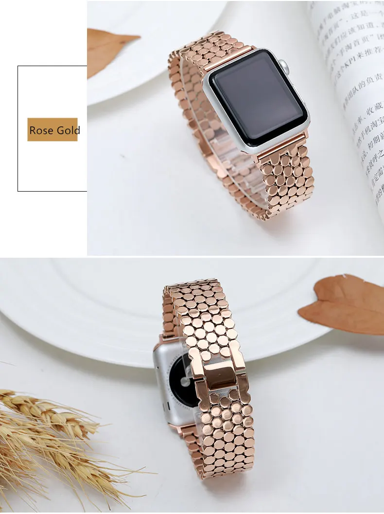 Stainless steel strap for Apple watch band 38mm 42mm Fish-scale Metal Belt Link bracelet iWatch Series 3 4 5 se 6 40mm 44mm band