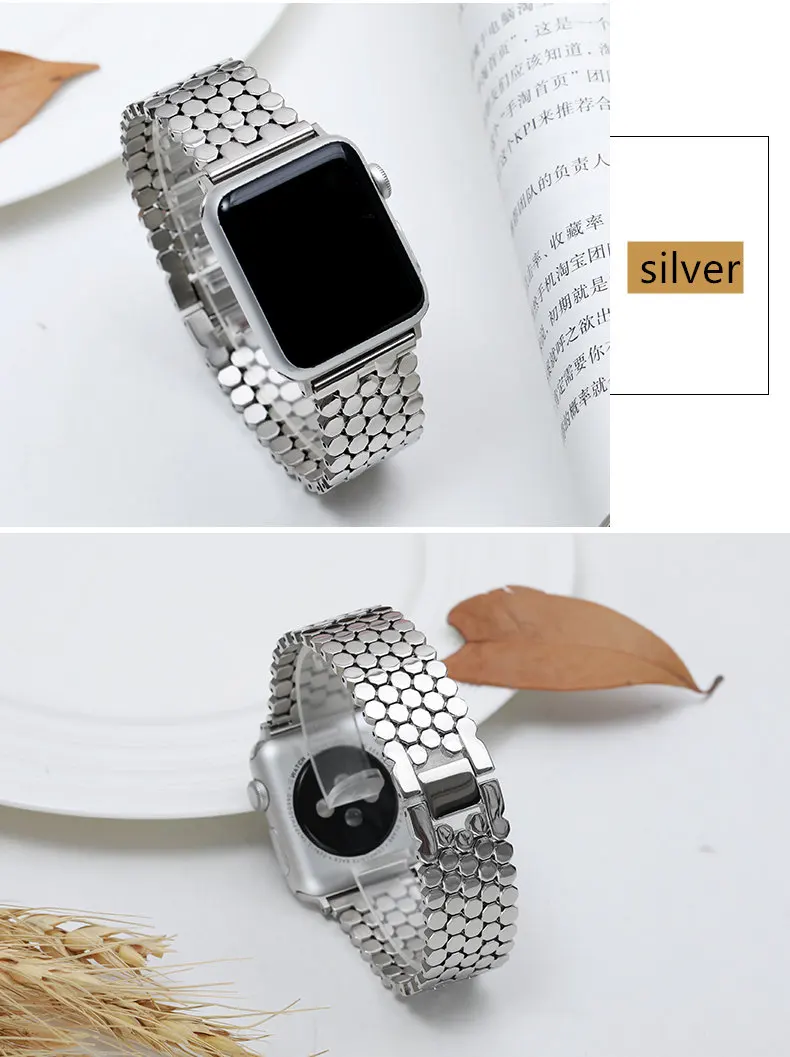 Stainless steel strap for Apple watch band 38mm 42mm Fish-scale Metal Belt Link bracelet iWatch Series 3 4 5 se 6 40mm 44mm band