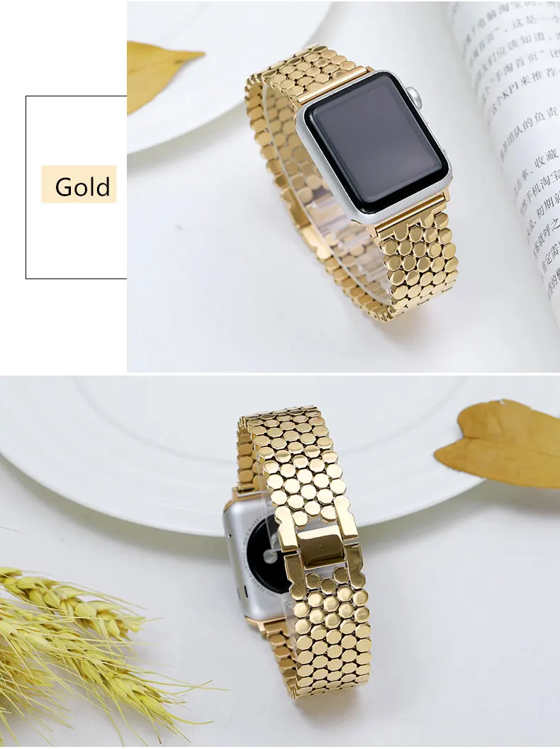 Stainless steel strap for Apple watch band 38mm 42mm Fish-scale Metal Belt Link bracelet iWatch Series 3 4 5 se 6 40mm 44mm band