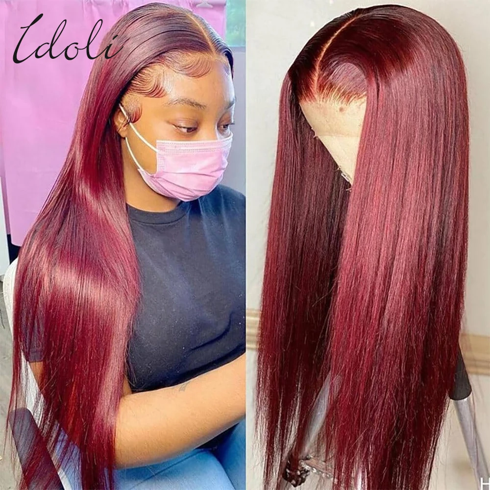 HD Lace Wig 13X6 Human Hair Lace Frontal Wig Burgundy 99J Straight Human Hair Wigs for Woman 30 32 Red Human Hair Wig Lace Front