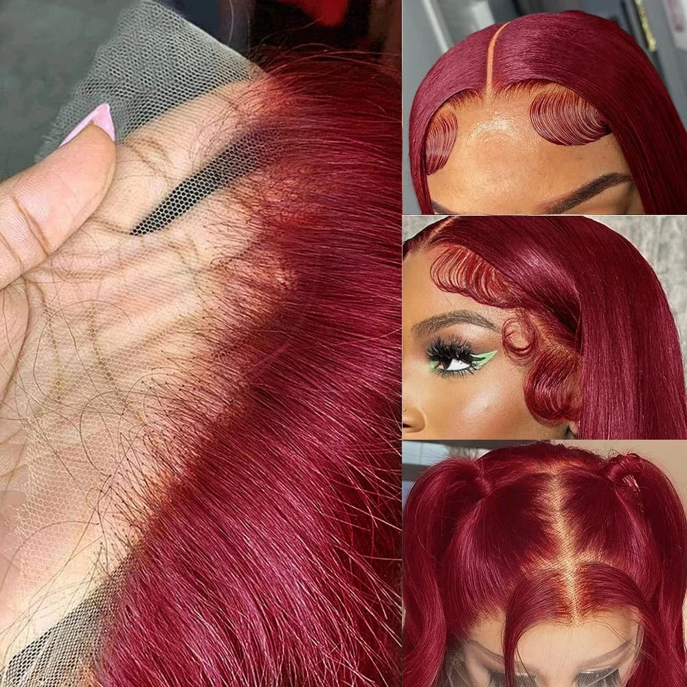 HD Lace Wig 13X6 Human Hair Lace Frontal Wig Burgundy 99J Straight Human Hair Wigs for Woman 30 32 Red Human Hair Wig Lace Front