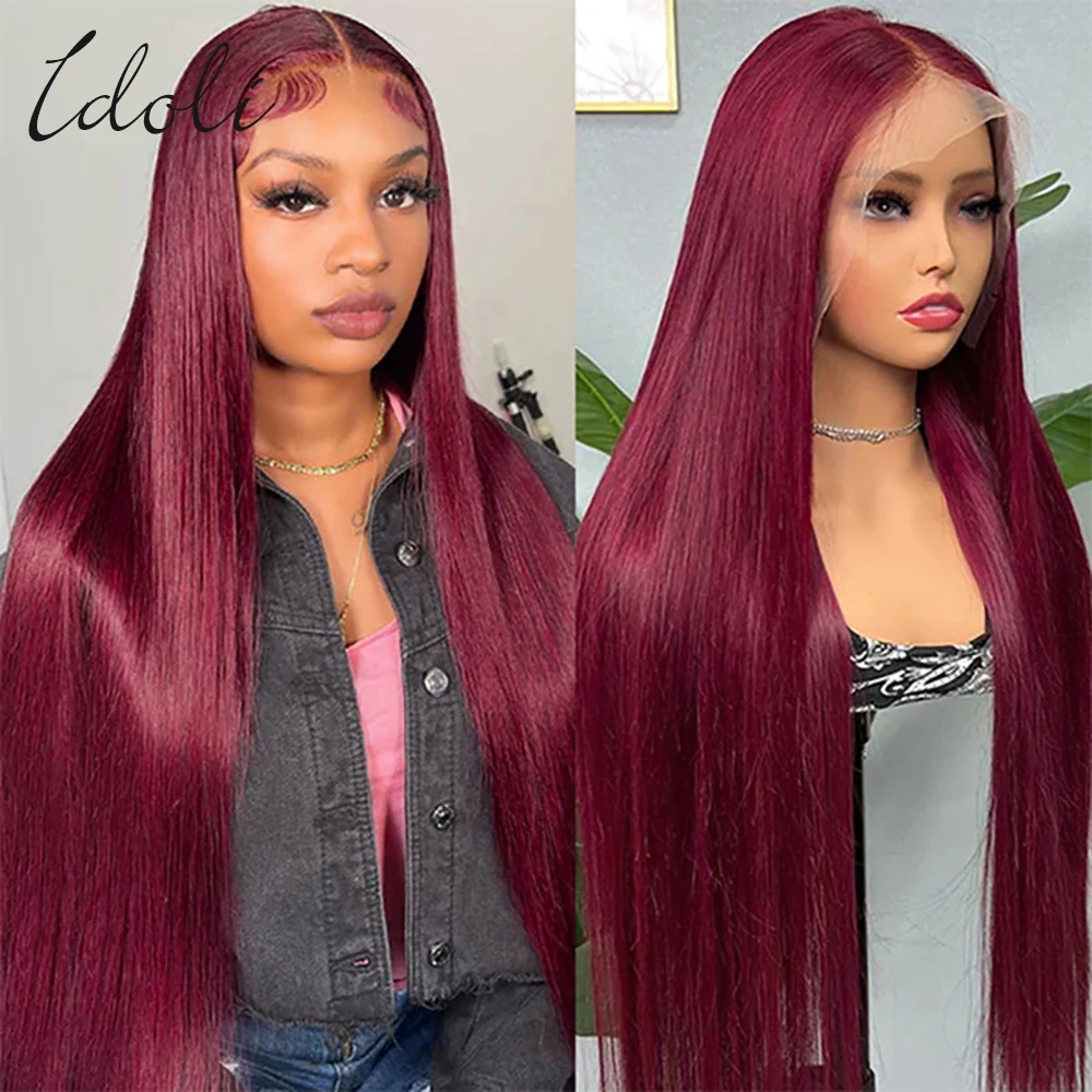 HD Lace Wig 13X6 Human Hair Lace Frontal Wig Burgundy 99J Straight Human Hair Wigs for Woman 30 32 Red Human Hair Wig Lace Front