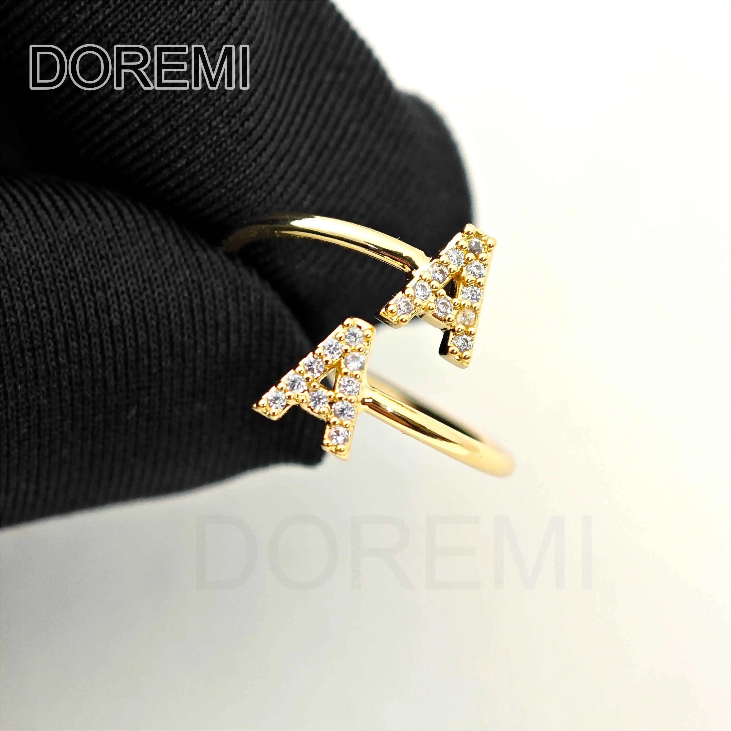 DOREMI Double Initial Letter White Zircon Letter Ring Custom Jewelry Initial Women Stagger Ring Gift Jewelry