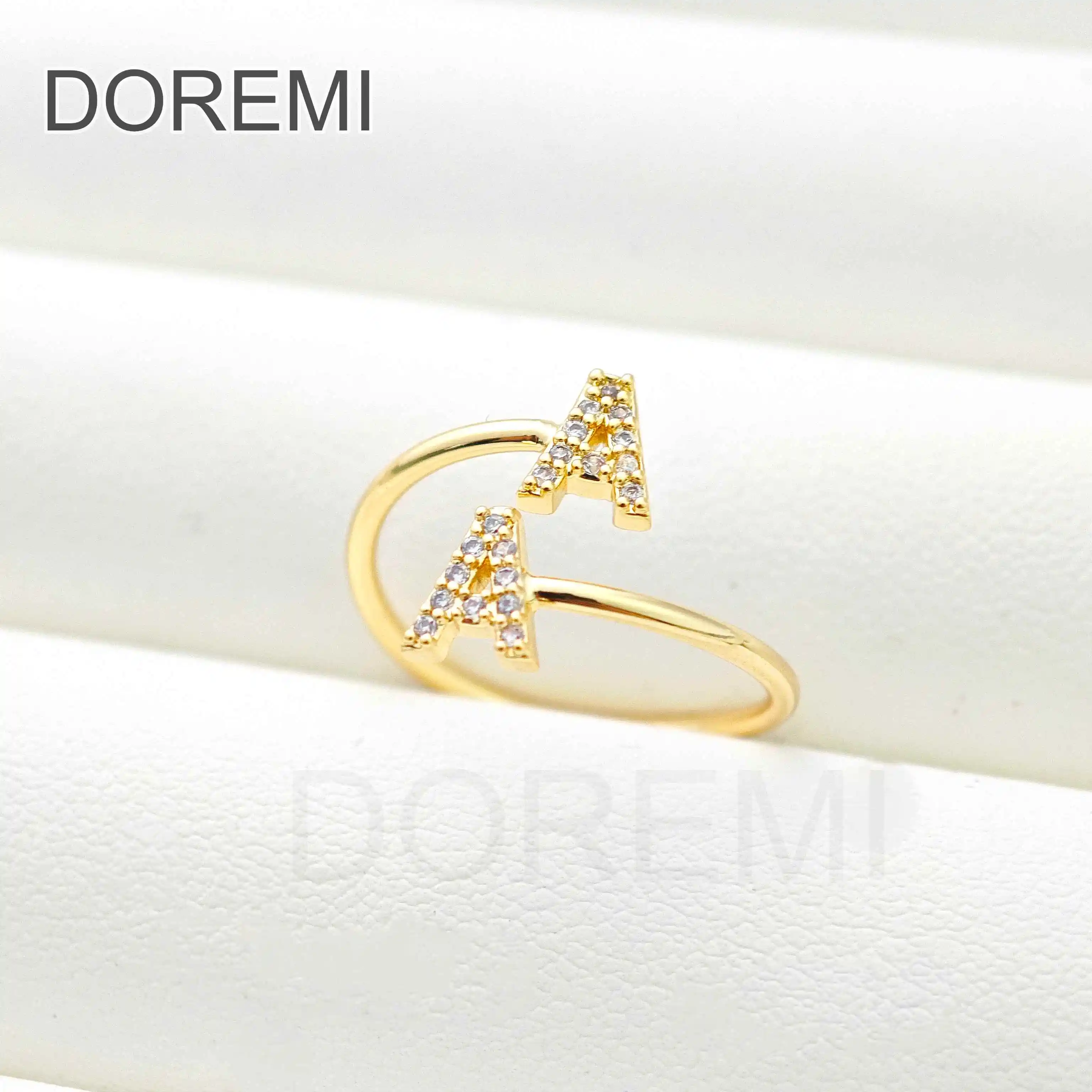 DOREMI Double Initial Letter White Zircon Letter Ring Custom Jewelry Initial Women Stagger Ring Gift Jewelry
