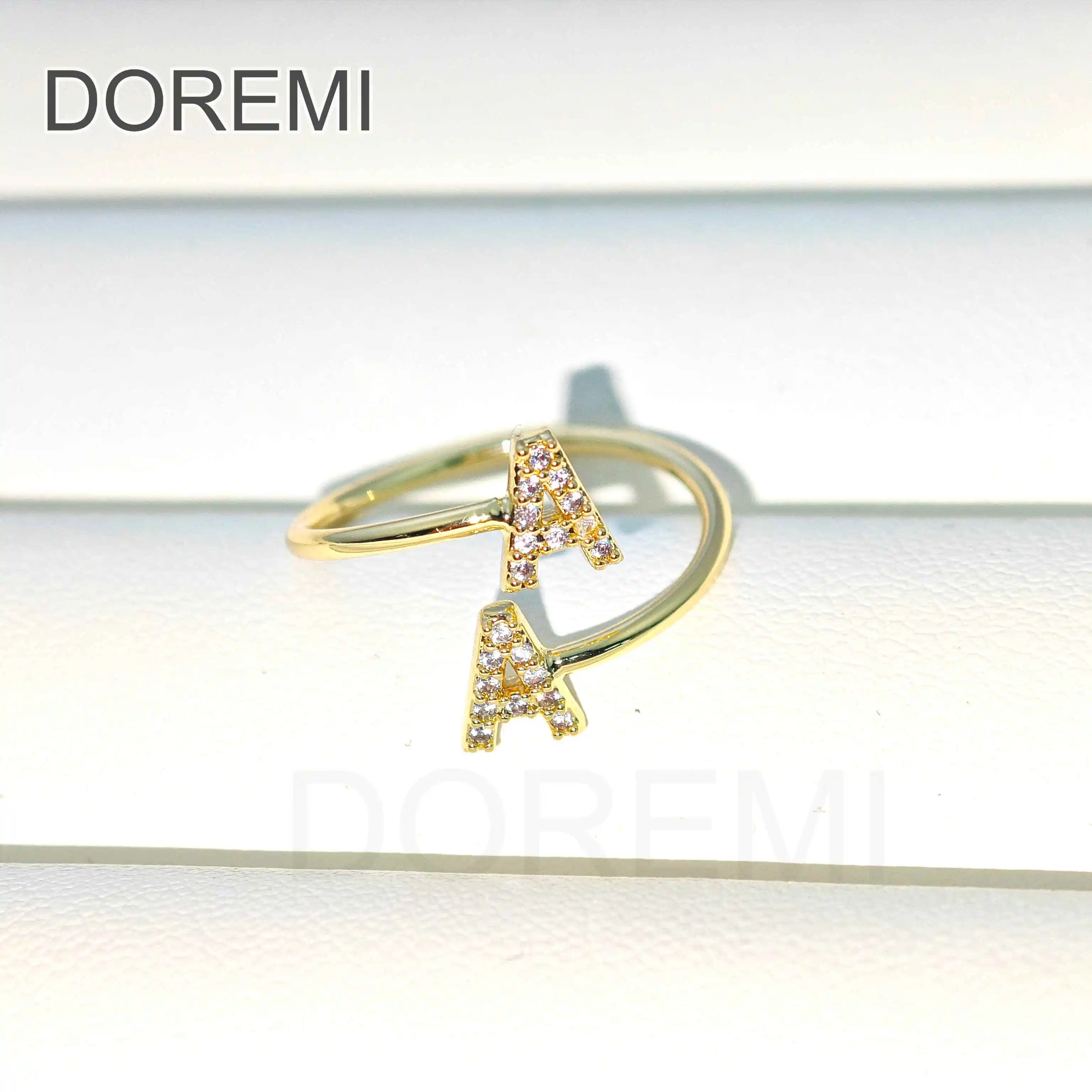 DOREMI Double Initial Letter White Zircon Letter Ring Custom Jewelry Initial Women Stagger Ring Gift Jewelry