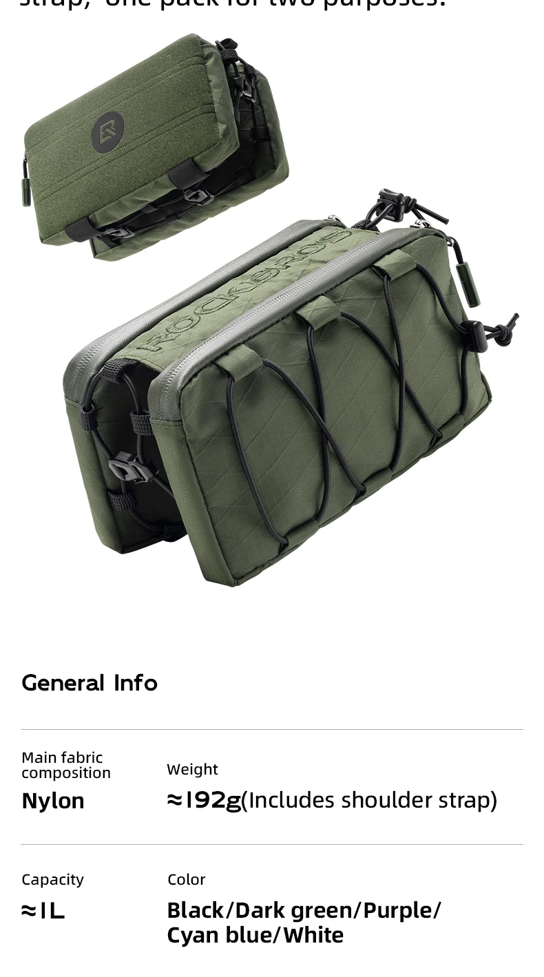 ROCKBROS Bicycle Bag Cycling Top Front Tube Frame Bag Easy Install 1L Large Capacity Storage Bike Bag MTB Road Cycling Accessory