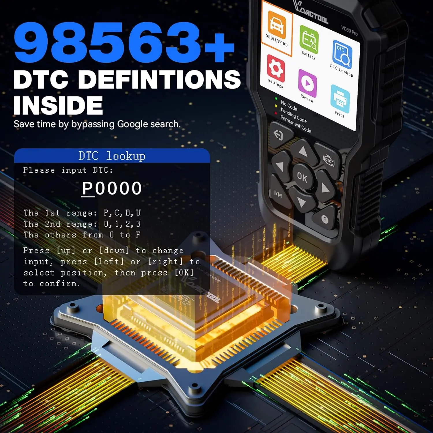 VDIAGTOOL VD30PRO OBD2 Scanner Car Engine Fault Code Reader OBDII Diagnostic Check Engine Light Live Data Battery Voltage Tester