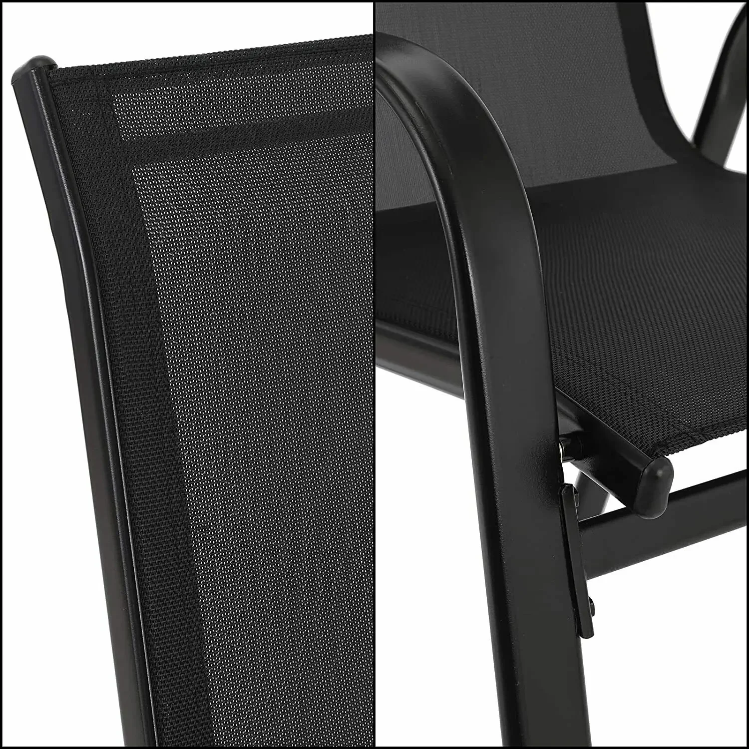 4PCS Garden Chairs Steel-iron+Teslin Fabric Folding High Back Balcony Chair Camping Chair Outdoor Seating Group Black