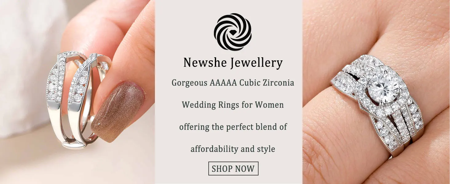 Newshe 2Pcs Wedding Rings for Women 925 Sterling Silver Original Jewelry AAAAA Cz Engagement Ring Bridal Set Enhancers and Wraps