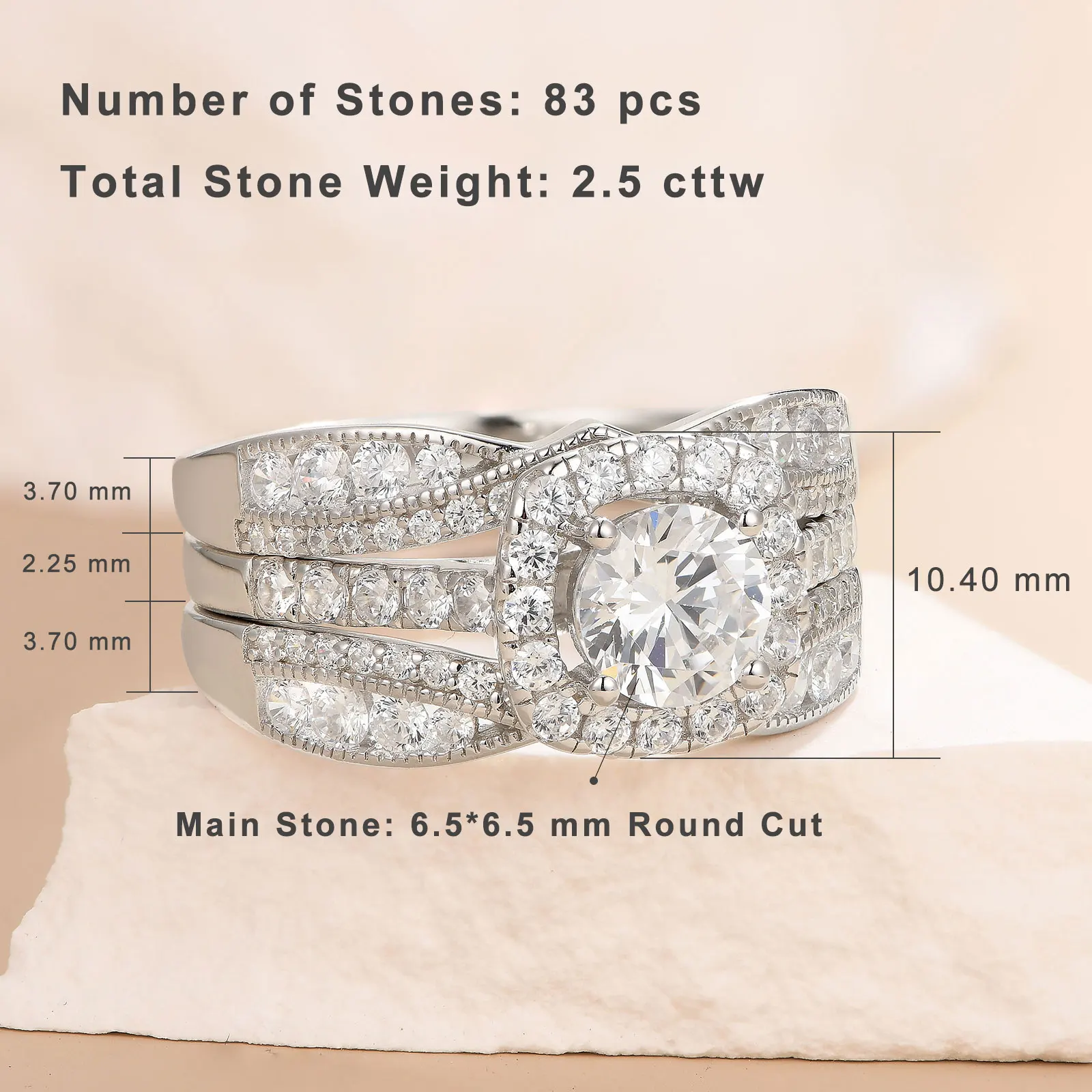 Newshe 2Pcs Wedding Rings for Women 925 Sterling Silver Original Jewelry AAAAA Cz Engagement Ring Bridal Set Enhancers and Wraps