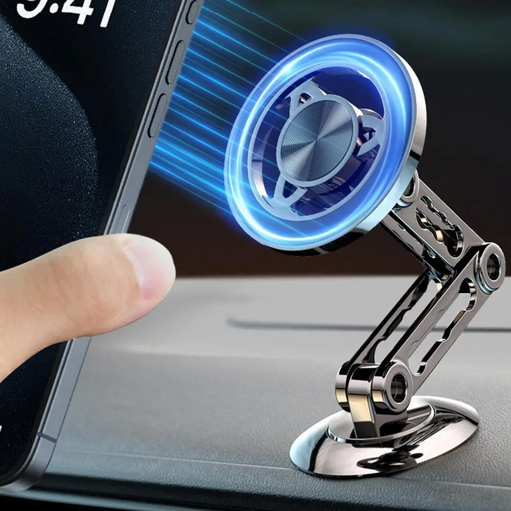 Magnetic Car Phone Holder Mount Ultra Magnetic Alloy Car Phone Mount Aluminum Alloy Long Arm Holder 360 Rotation Folding