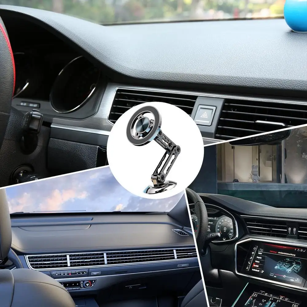 Magnetic Car Phone Holder Mount Ultra Magnetic Alloy Car Phone Mount Aluminum Alloy Long Arm Holder 360 Rotation Folding