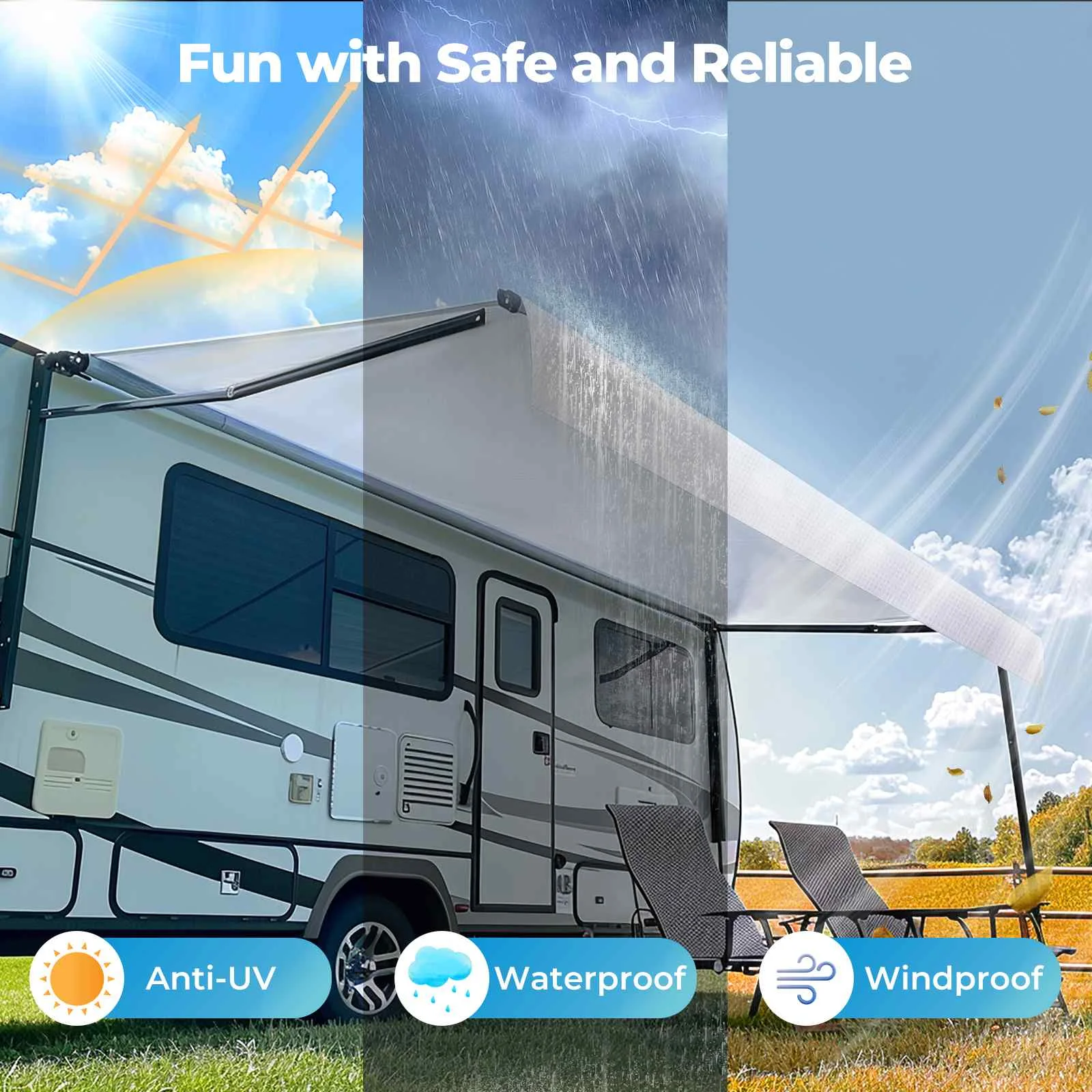 RV Awning Fabric Replacement Premium Weatherproof Vinyl Universal Outdoor Canopy for Campers Trailers and RV Awnings White
