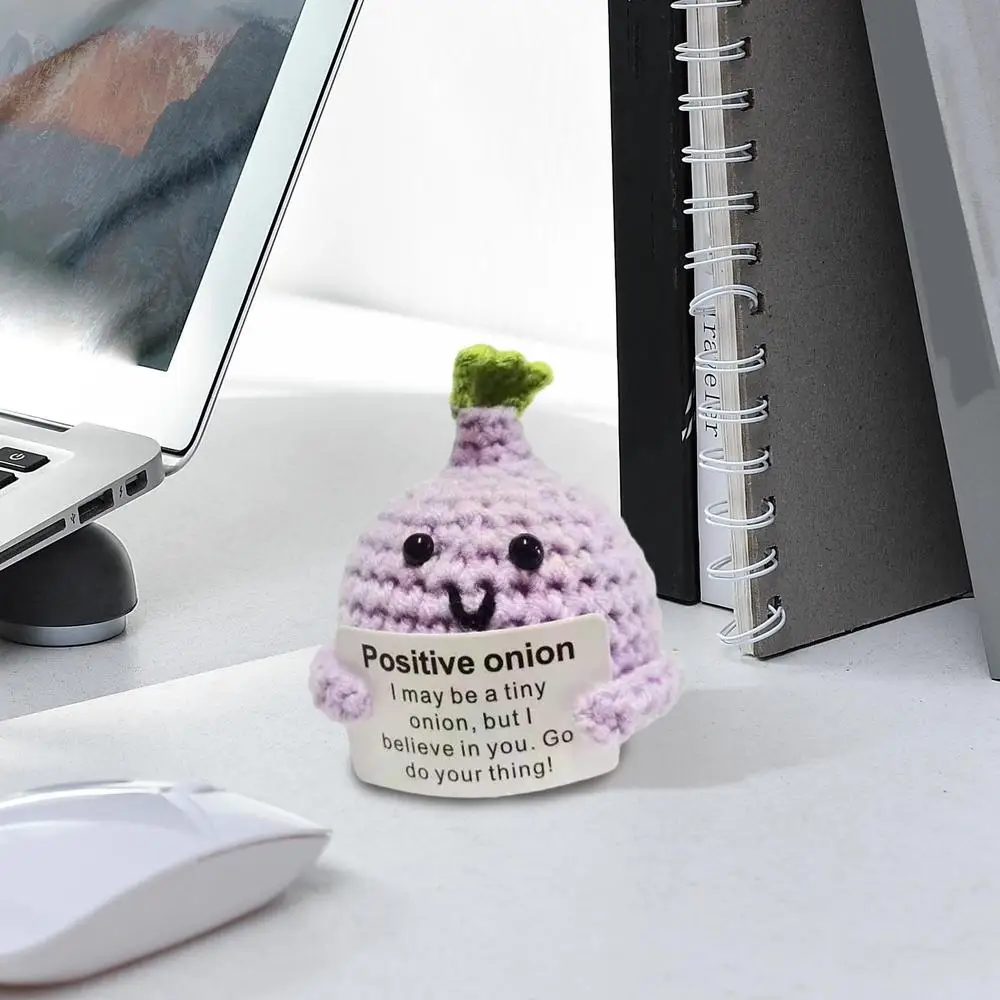Positive Crocheted Crocheted Toy with Encouraging Card for Emotional Support Koala Rabbit Mouse Onion Blueberry Gift for Kids