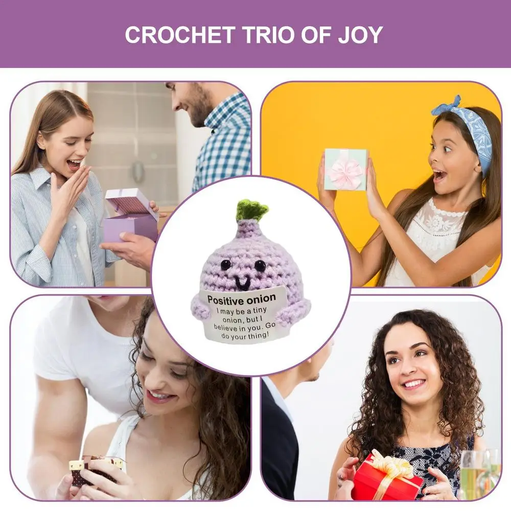 Positive Crocheted Crocheted Toy with Encouraging Card for Emotional Support Koala Rabbit Mouse Onion Blueberry Gift for Kids