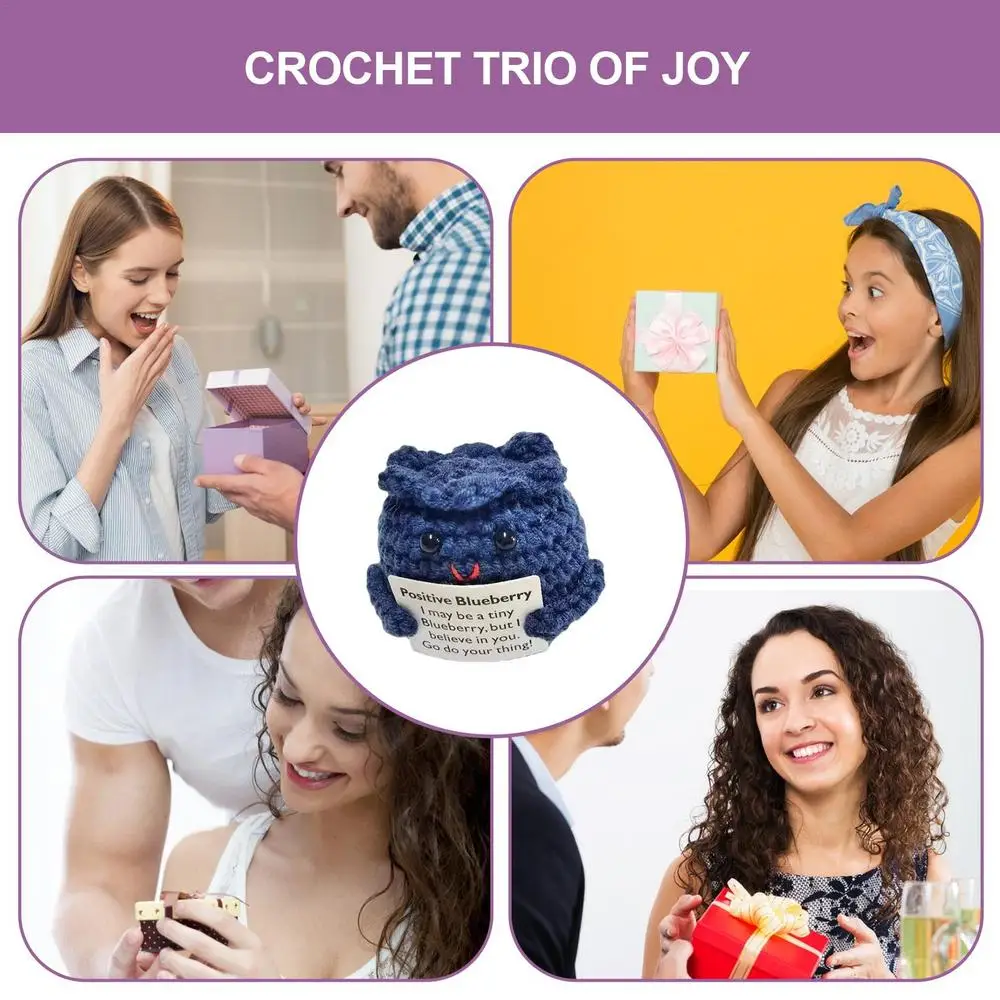 Positive Crocheted Crocheted Toy with Encouraging Card for Emotional Support Koala Rabbit Mouse Onion Blueberry Gift for Kids