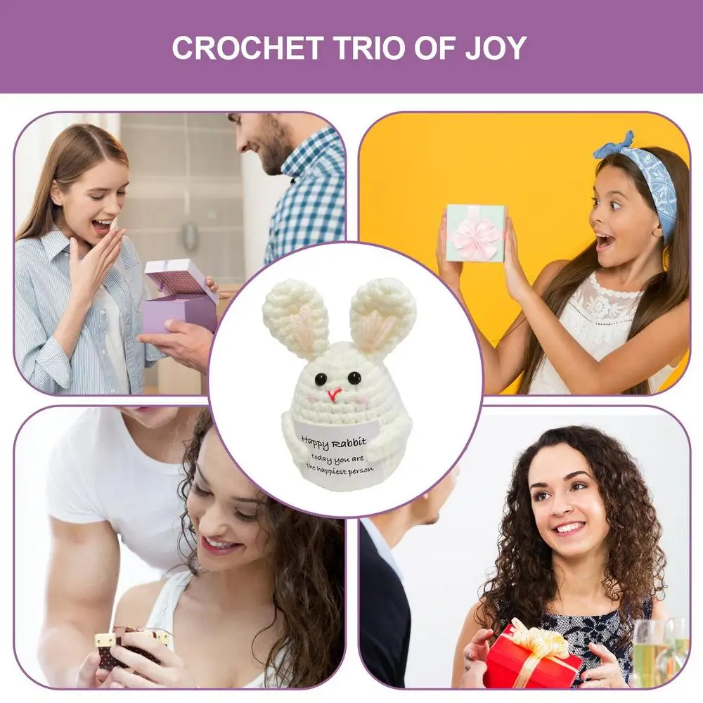 Positive Crocheted Crocheted Toy with Encouraging Card for Emotional Support Koala Rabbit Mouse Onion Blueberry Gift for Kids