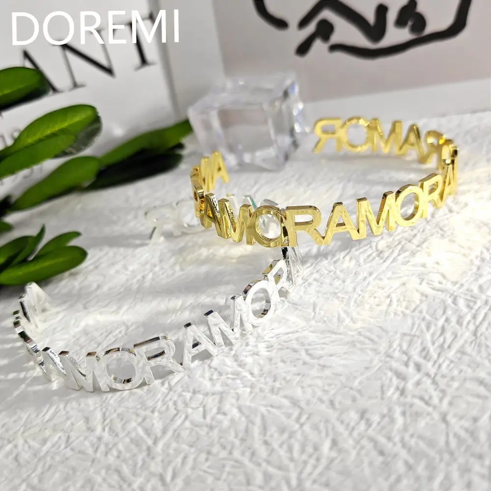 DOREMI Initial Letter Cuff Open Bangle Personalization Stainless Steel AMORE Custom Name Bangle
