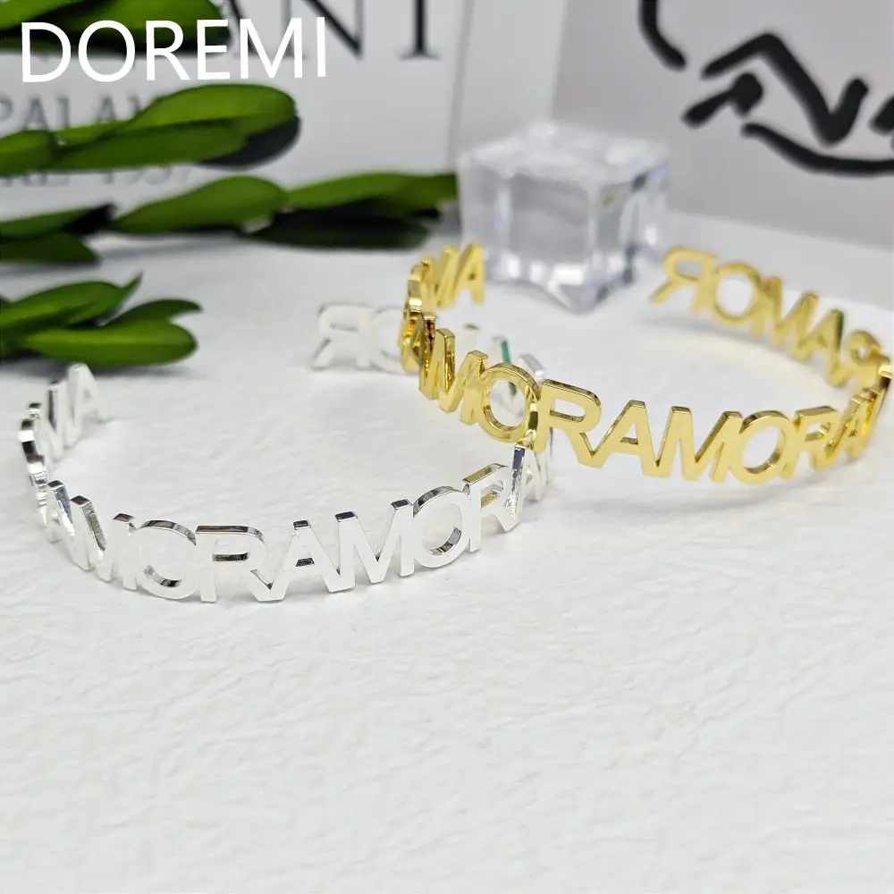 DOREMI Initial Letter Cuff Open Bangle Personalization Stainless Steel AMORE Custom Name Bangle