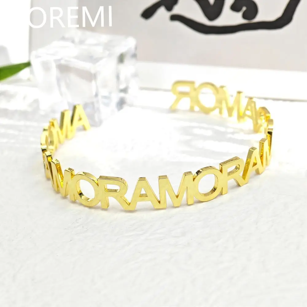 DOREMI Initial Letter Cuff Open Bangle Personalization Stainless Steel AMORE Custom Name Bangle