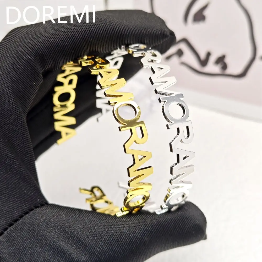 DOREMI Initial Letter Cuff Open Bangle Personalization Stainless Steel AMORE Custom Name Bangle