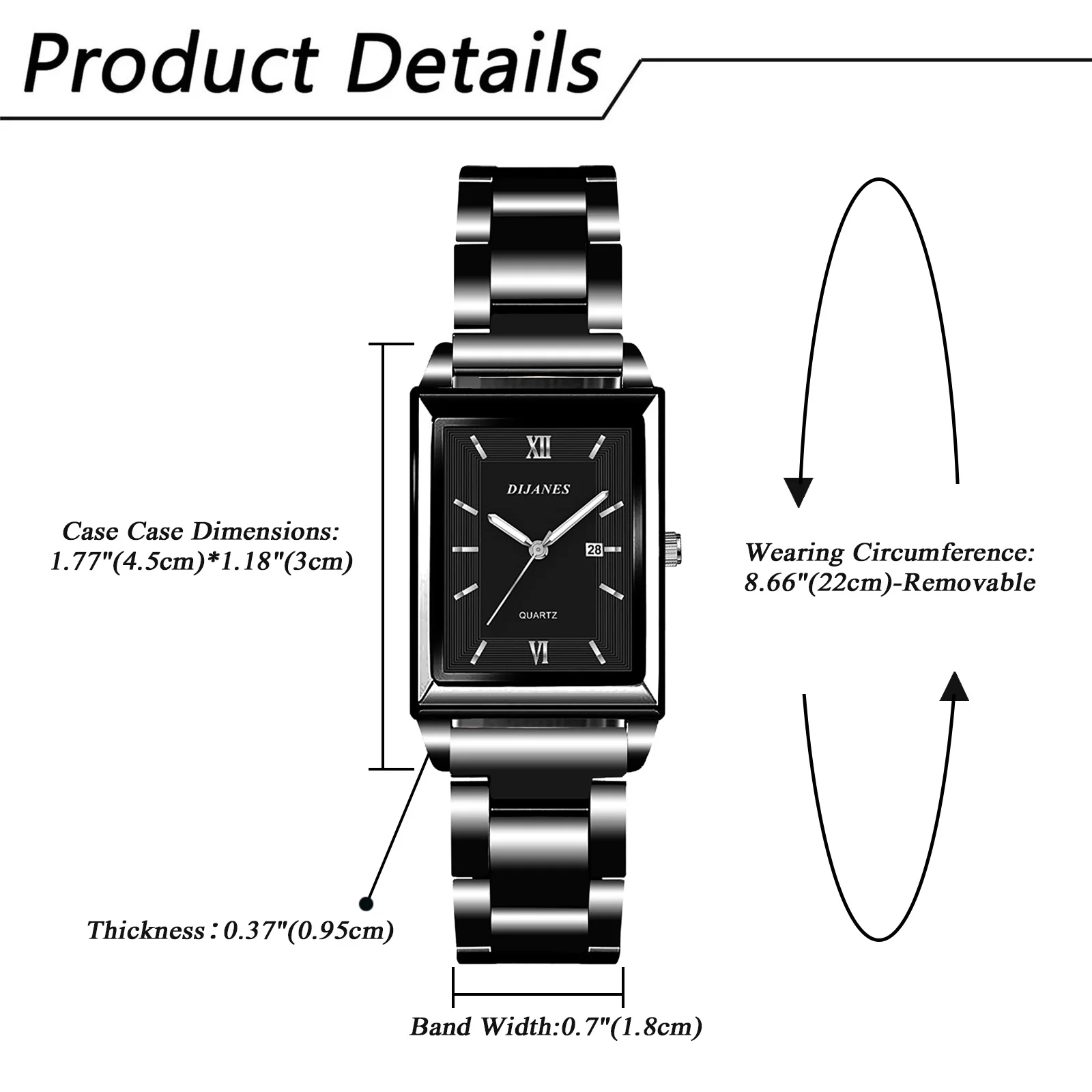 LANCARDO Analog Quartz Calendar Available Square Watch Bar Scale Detachable Strap Casual Fashion Men's and Women's Watchs