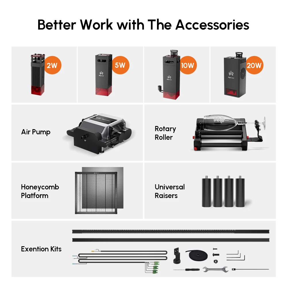 AlgoLaser Laser Engraver 2W 5W 10W 20W Output Laser Cutter Engraver for Wood and Metal /Emergency Stop Flame & Gyro Detectio
