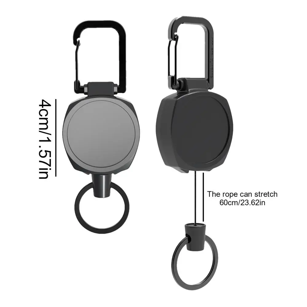 Retractable Key Holder Badge Reel With Key Chain Retractor ID Key Holder With Ring And 24 Inches Nylon Rope For Men And Women
