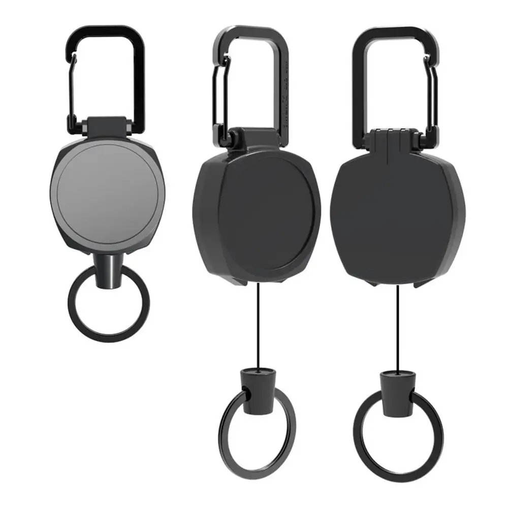 Retractable Key Holder Badge Reel With Key Chain Retractor ID Key Holder With Ring And 24 Inches Nylon Rope For Men And Women