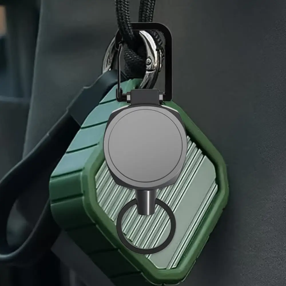 Retractable Key Holder Badge Reel With Key Chain Retractor ID Key Holder With Ring And 24 Inches Nylon Rope For Men And Women