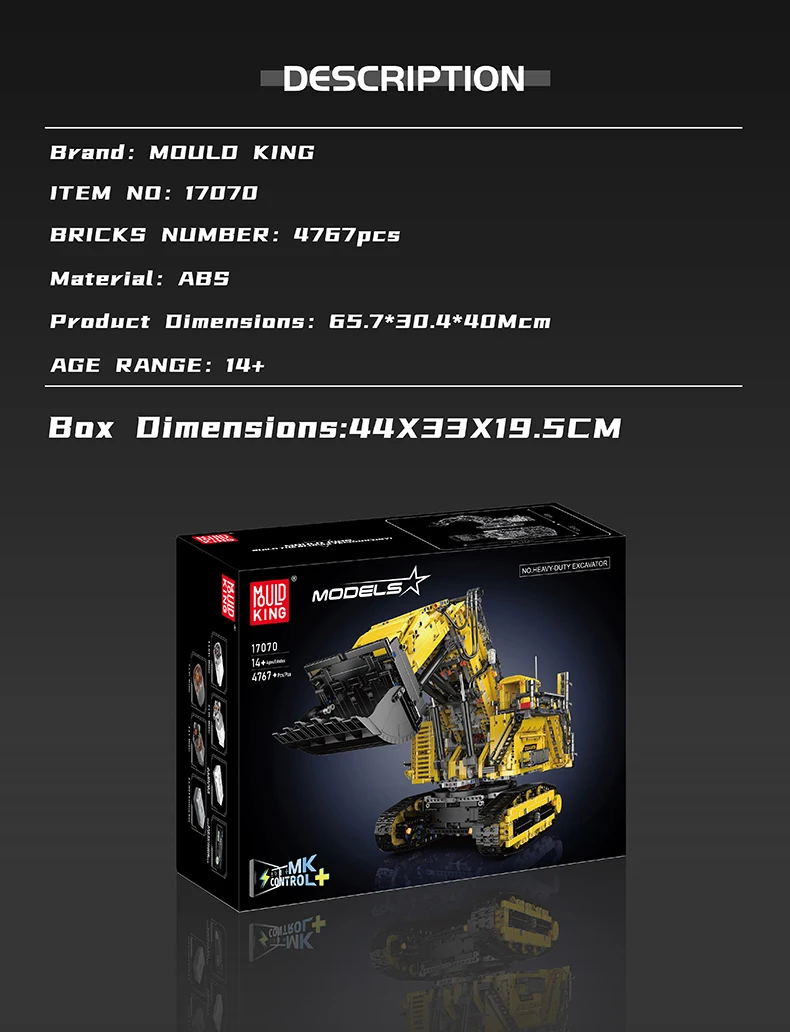 Mould King 17070/17071 Technical Car Building Block Remote Control R9800 Excavator Model Assembly Truck Brick Kid Christmas Gift