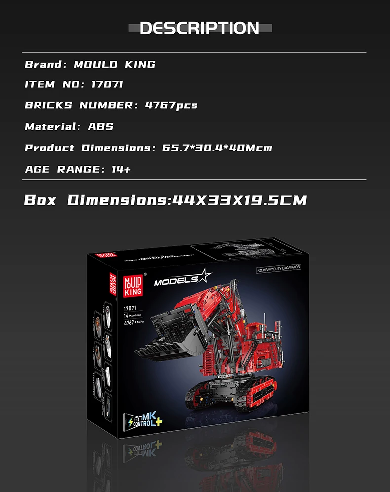 Mould King 17070/17071 Technical Car Building Block Remote Control R9800 Excavator Model Assembly Truck Brick Kid Christmas Gift