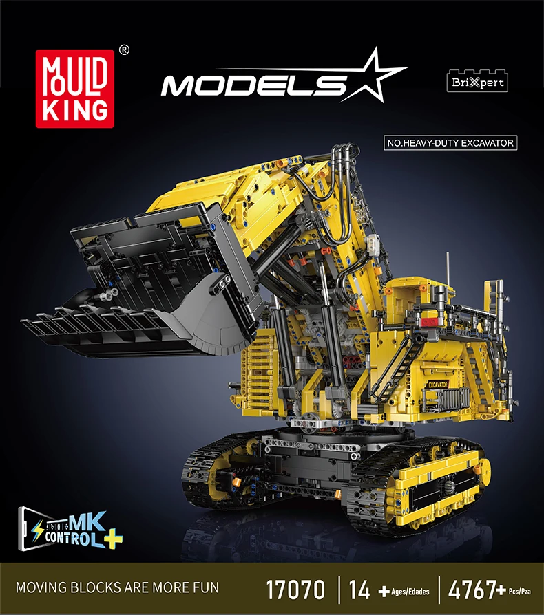 Mould King 17070/17071 Technical Car Building Block Remote Control R9800 Excavator Model Assembly Truck Brick Kid Christmas Gift