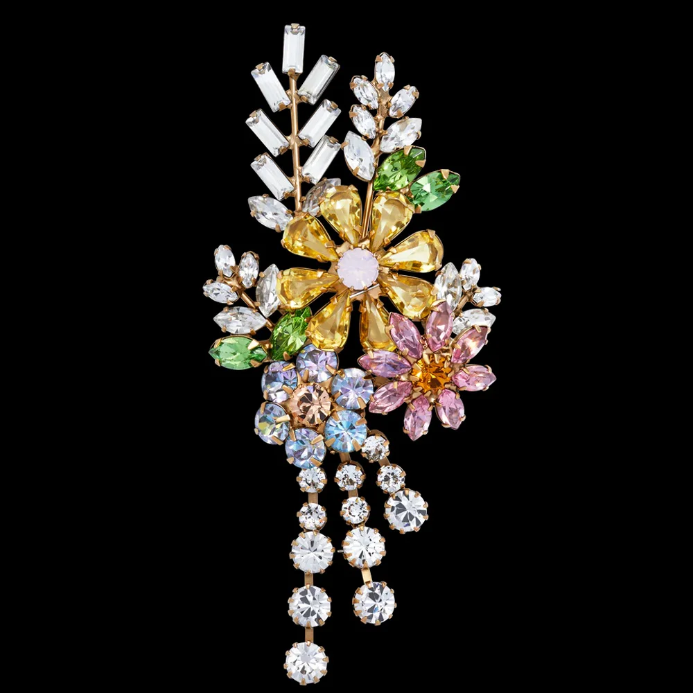 Stonefans Fashion Colorful Crystal Flower Brooch Pin Jewelry for Women Clothing Decoration Brooch Rhinestone Body Jewelry Gift