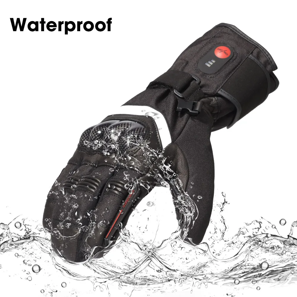 Savior Heat 100% Waterproof Motorcycle Gloves Heated Guantes Bike Riding Heating Gloves With Bettery Warmer Hand Joints Leather