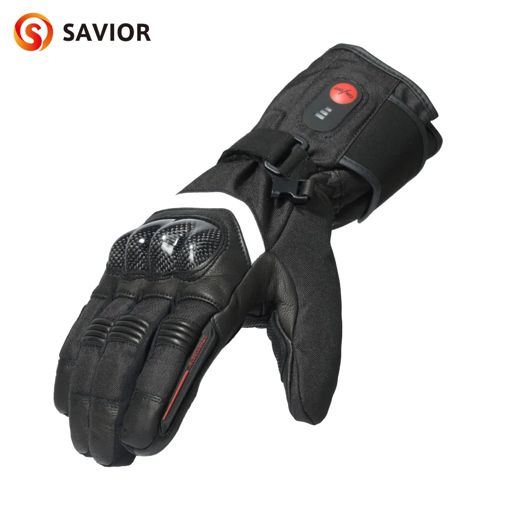 Savior Heat 100% Waterproof Motorcycle Gloves Heated Guantes Bike Riding Heating Gloves With Bettery Warmer Hand Joints Leather